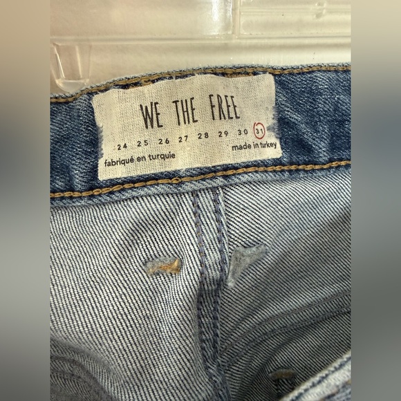 We The Free Button Fly Boot Cut Distressed Jeans Painted Swirls Raw Hem Size 31 - Picture 7 of 8
